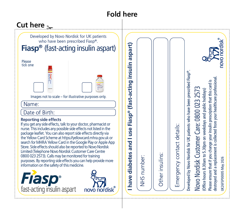 Alt Text: Fiasp® for Penfill® and Vial insulin safety card